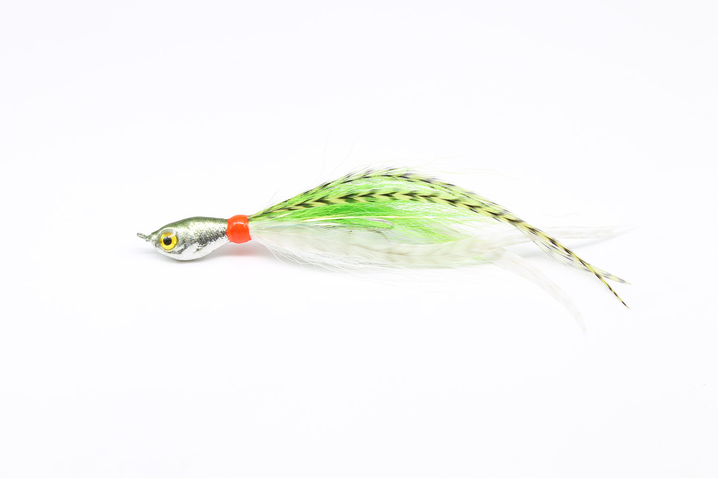 Haarjigs Perfect Tobis bleifrei, fluoreszierender Sandaaljig für das Angeln, detailreiche Nahaufnahme